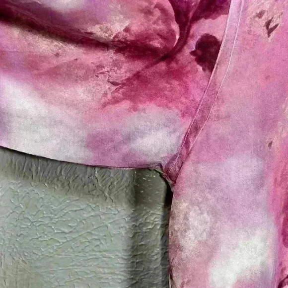 VINTAGE 90s 100% Pure Silk Pink Floral Button Up Blouse White Stitch Women Smal - Picture 9 of 11